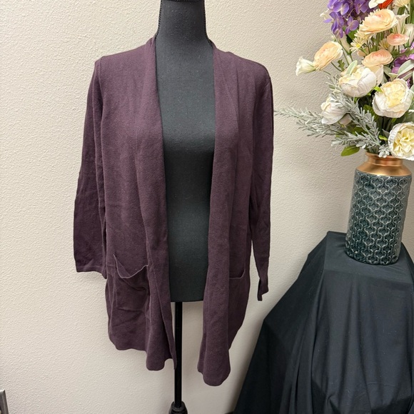 J. Jill Sweaters - J.Jill Plum Open Front Cardigan Petite Large Soft Knit Pocket Sweater Fall